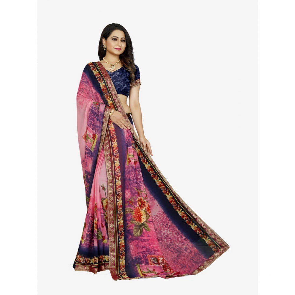 Fabulous Georgette Floral Print Saree With Blouse Piece