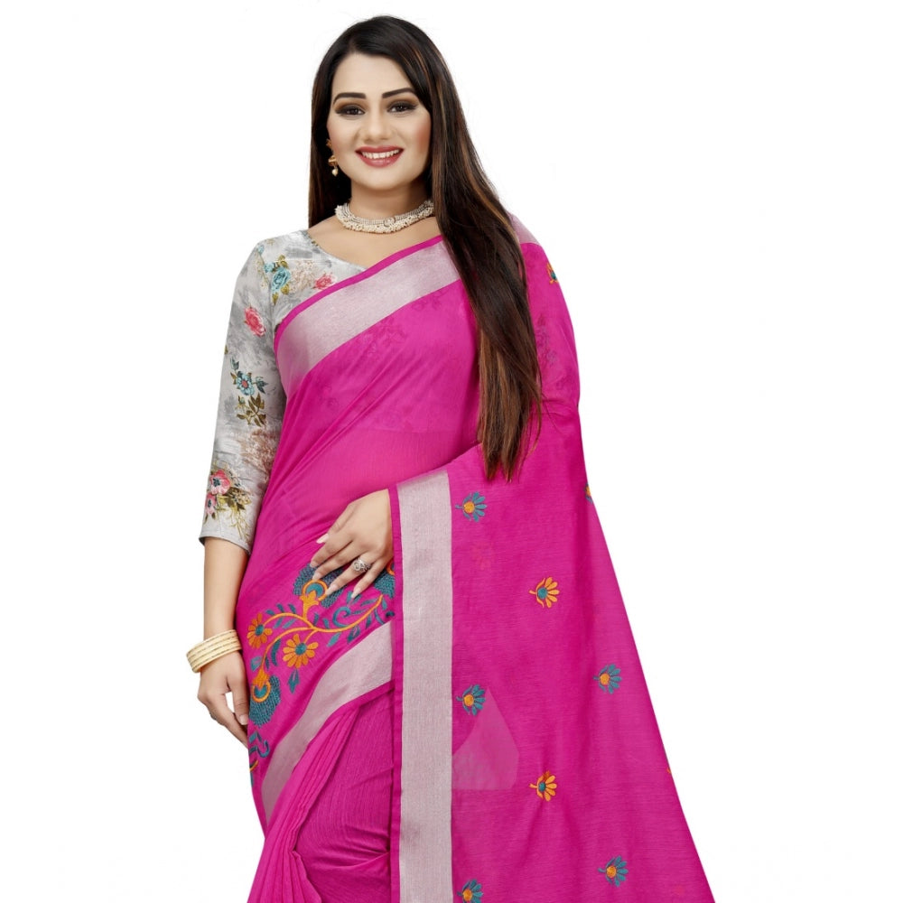 Facinating Cotton Silk Embroidered Saree With Blouse Piece