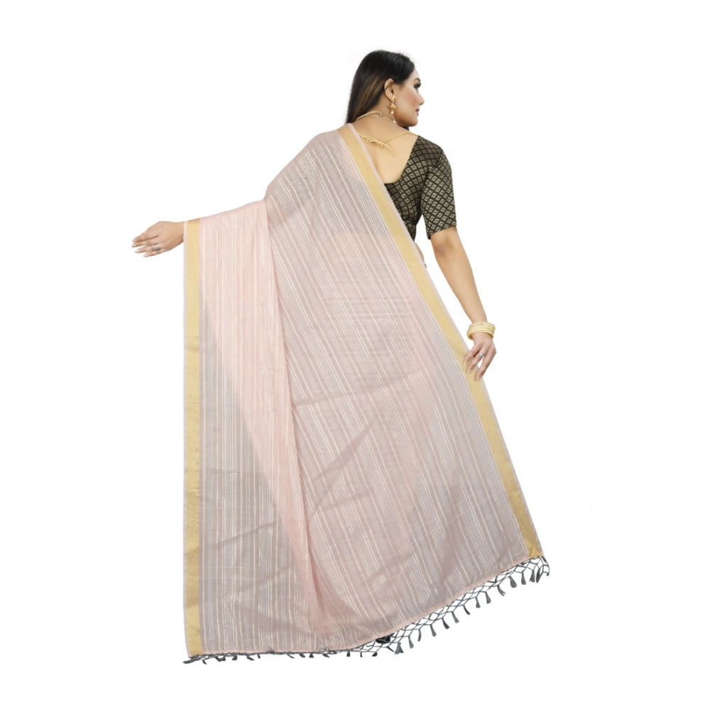 Gracious Cotton Blend Plain Saree With Blouse Piece