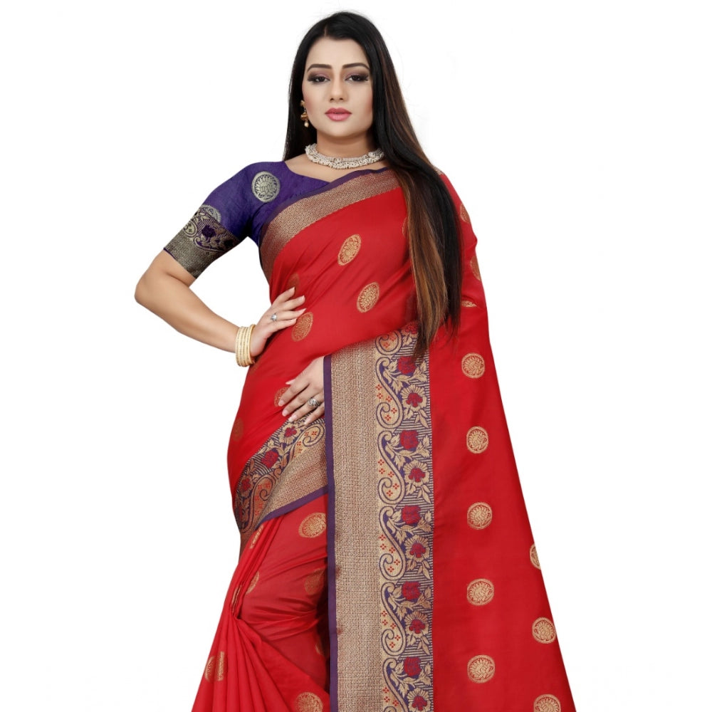 Appealing Silk Blend Woven Saree With Blouse Piece