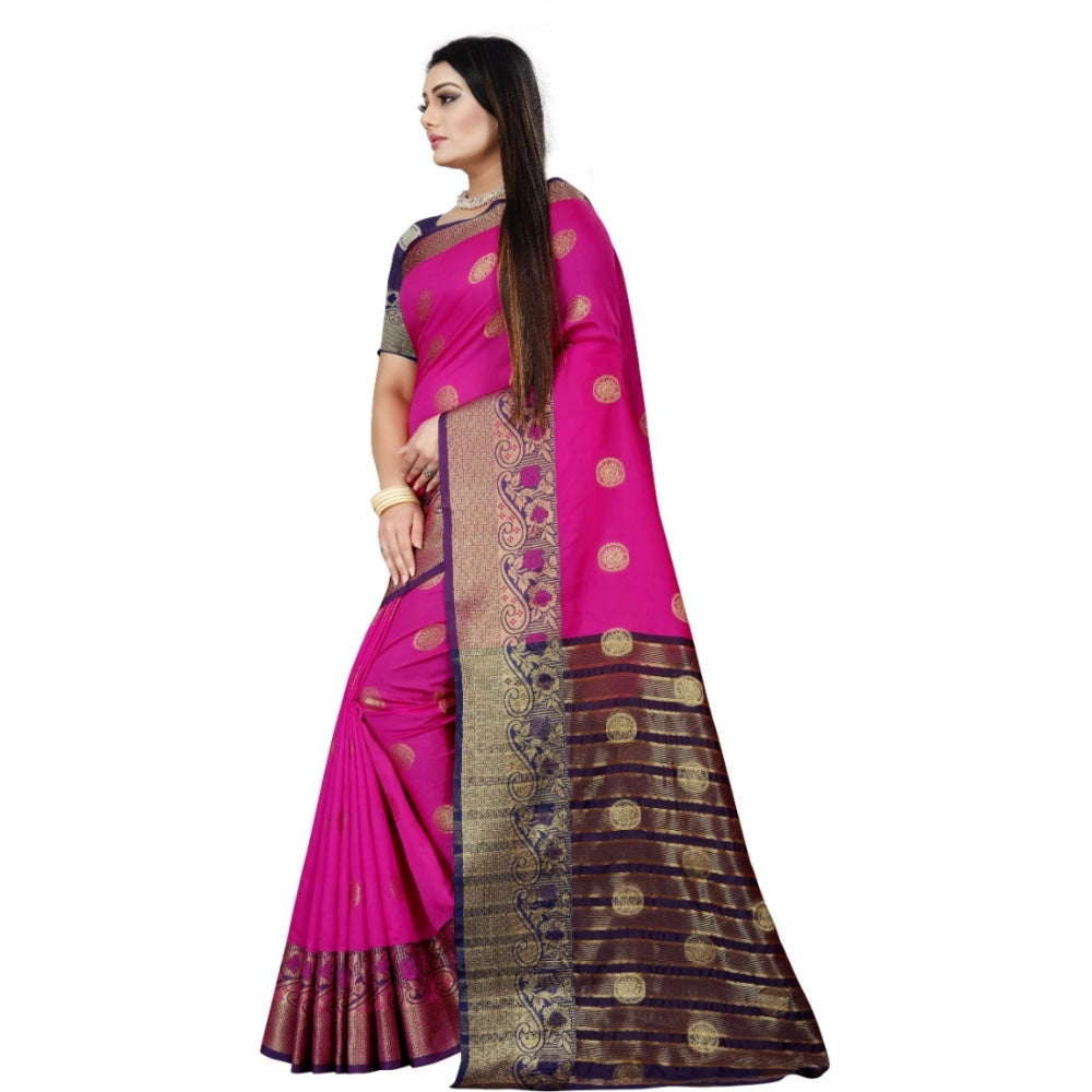 Appealing Silk Blend Woven Saree With Blouse Piece