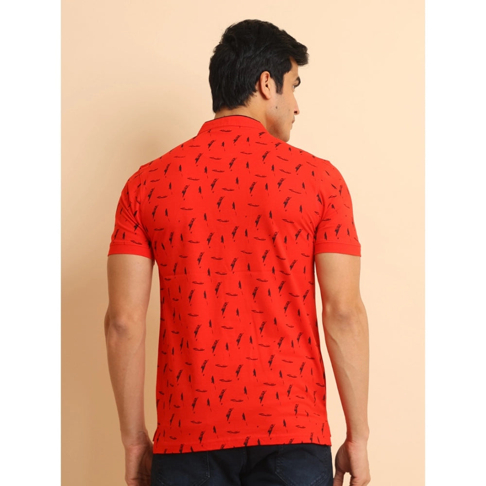 Men's Casual Cotton Printed Mandarin Collar Half Sleeve T Shirt
