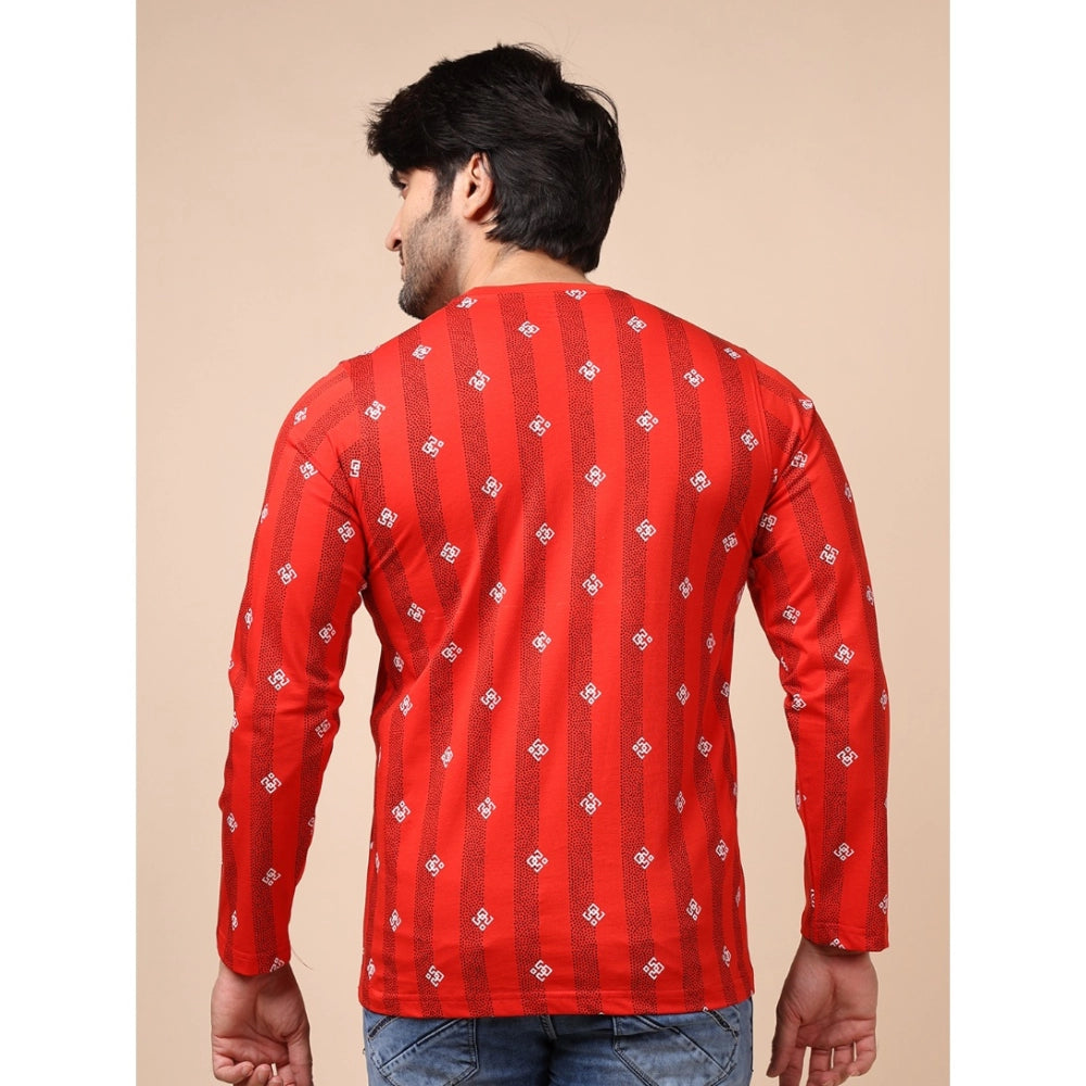 Men's Casual Cotton Printed Round Neck Full Sleeve T Shirt