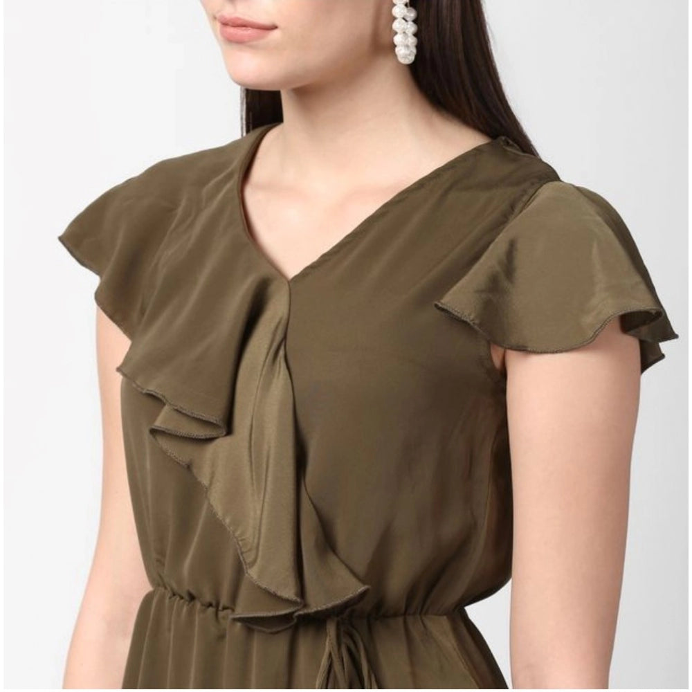 Luxurious Polyester Ruffled Cap Sleeve Knee Length Dress