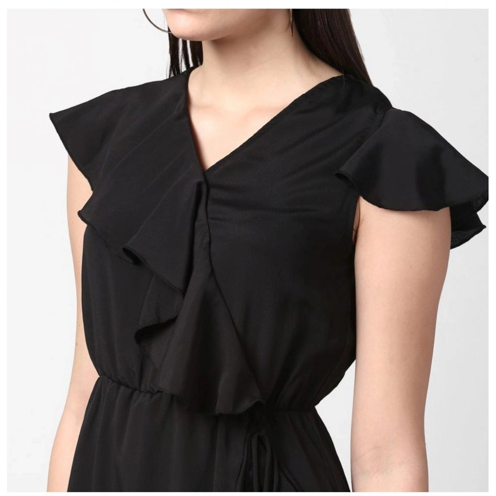 Luxurious Polyester Ruffled Cap Sleeve Knee Length Dress