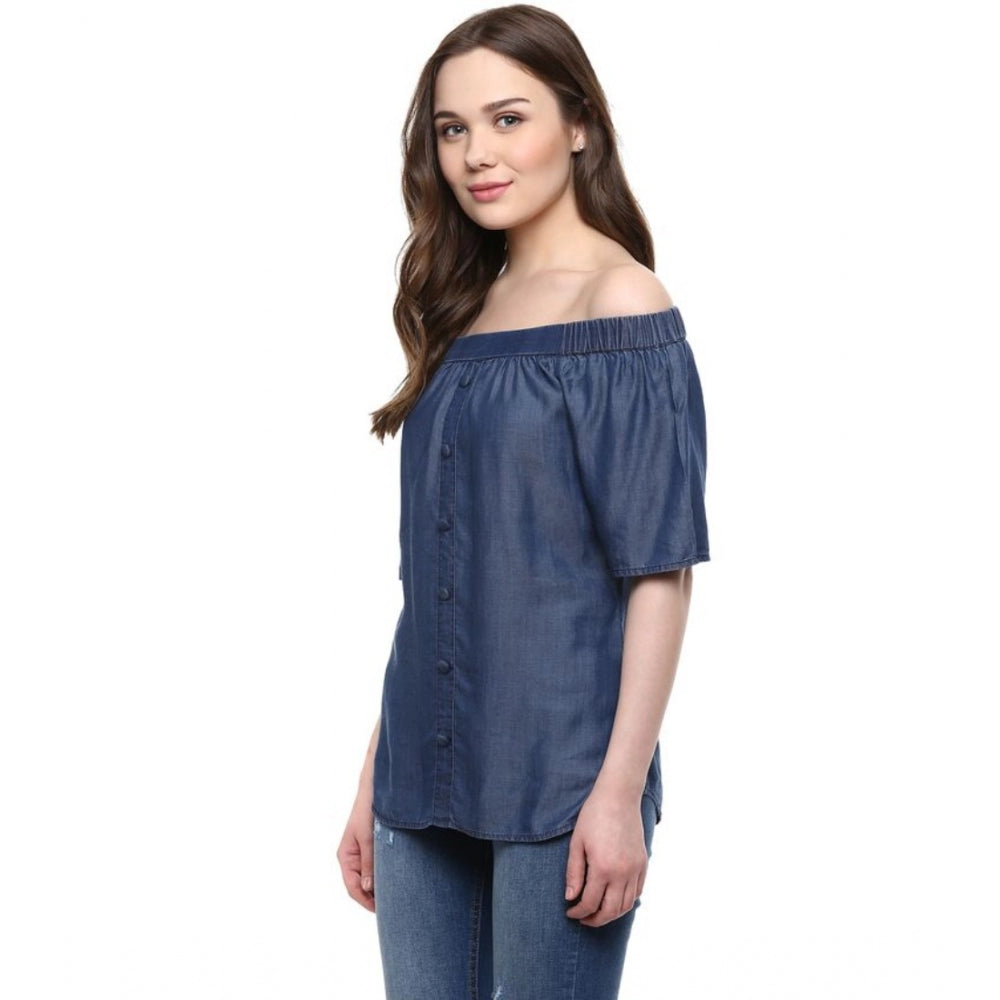 Glorious Denim Solid Short Sleeve Regular Top