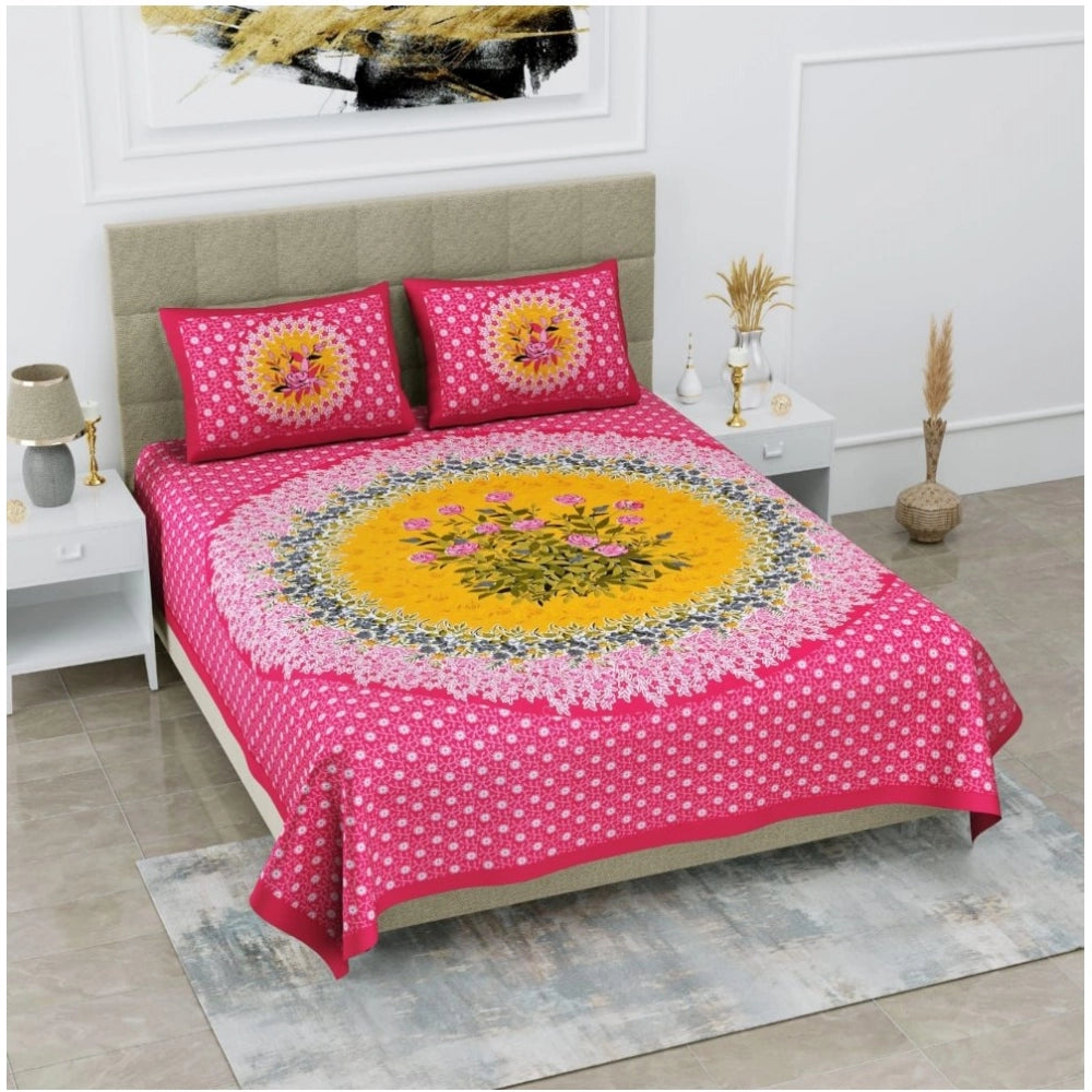 Alluring Cotton Printed Queen Size Bedsheet With 2 Pillow Covers