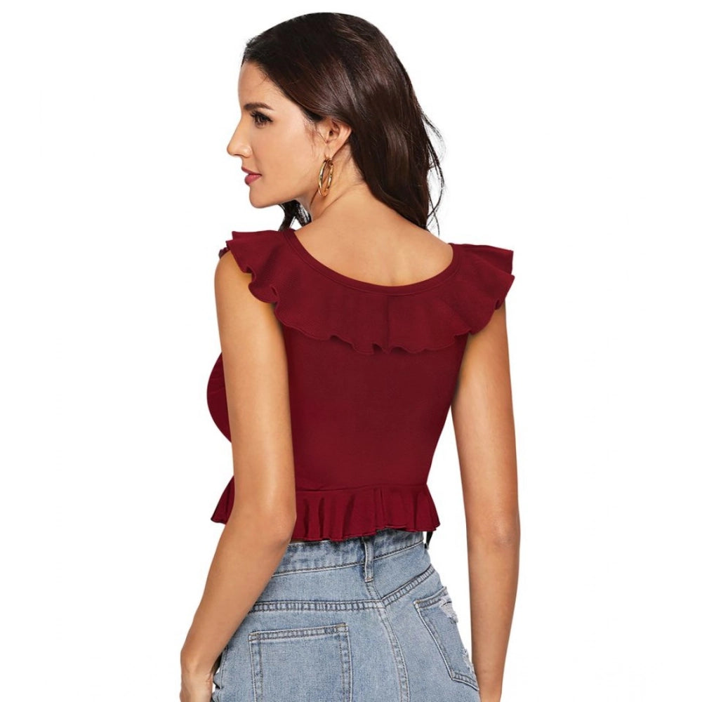 Glamorous Women's Polyester Solid Sleeveless Ruffle Neck Top