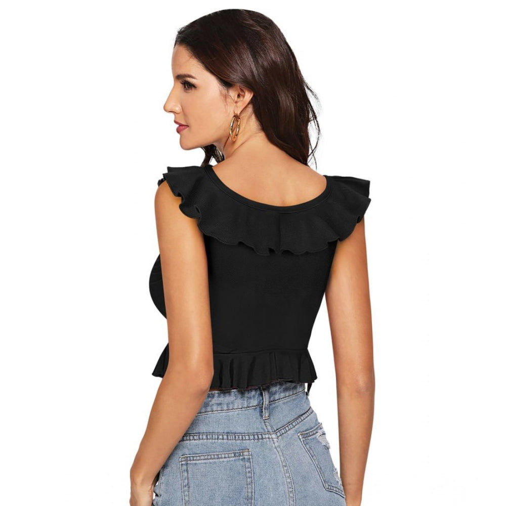Glamorous Women's Polyester Solid Sleeveless Ruffle Neck Top