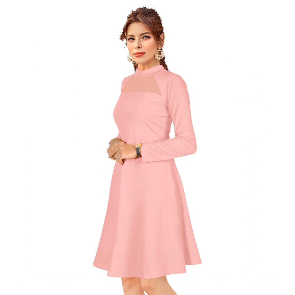 Feminine Women's Knitting strachable Solid Round Neck Full Sleeve Dress