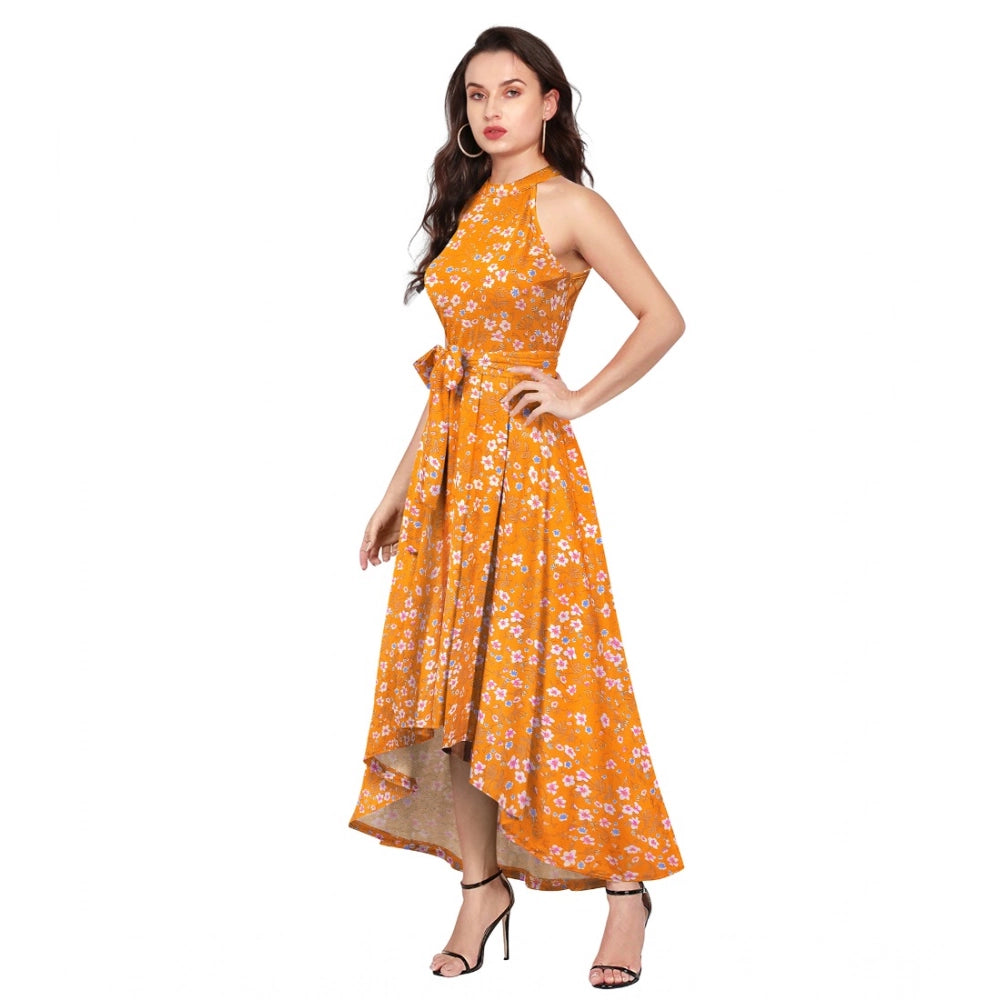 Unique Women's Polyster Printed Helter Neck Sleeveless Dress