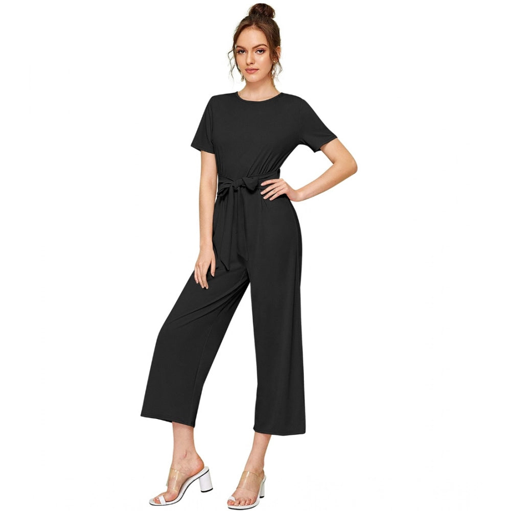 Fashionista Women's Knitting strachable Solid Round Neck Cap Sleeve Jumpsuit