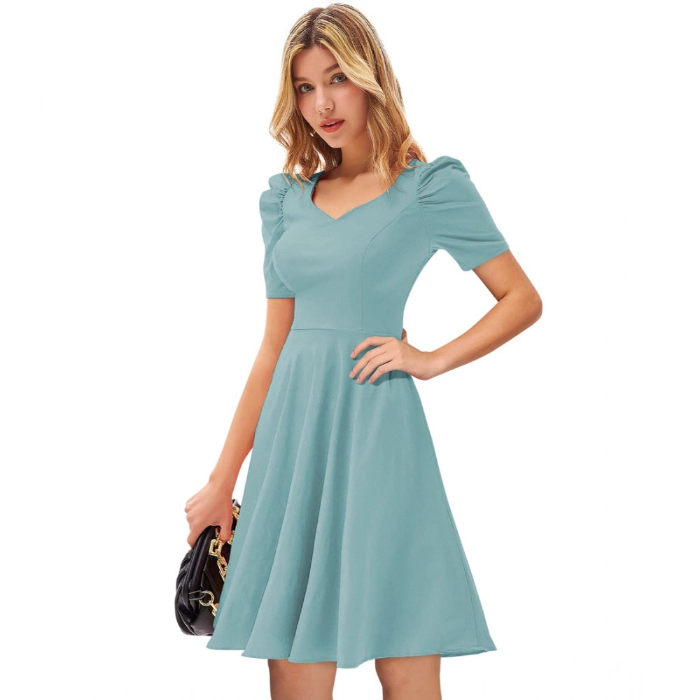 Comfy Women's Knitting strachable Solid V Neck Cap Sleeve Dress