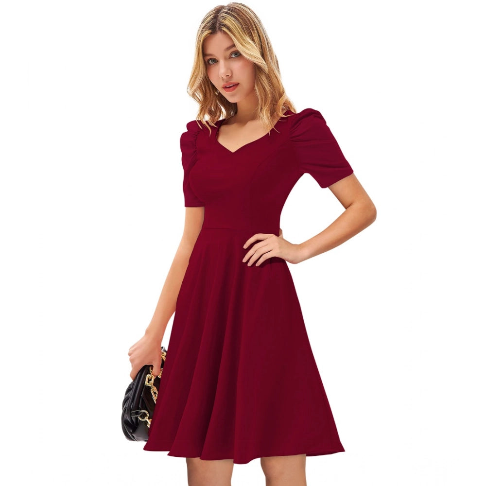 Comfy Women's Knitting strachable Solid V Neck Cap Sleeve Dress
