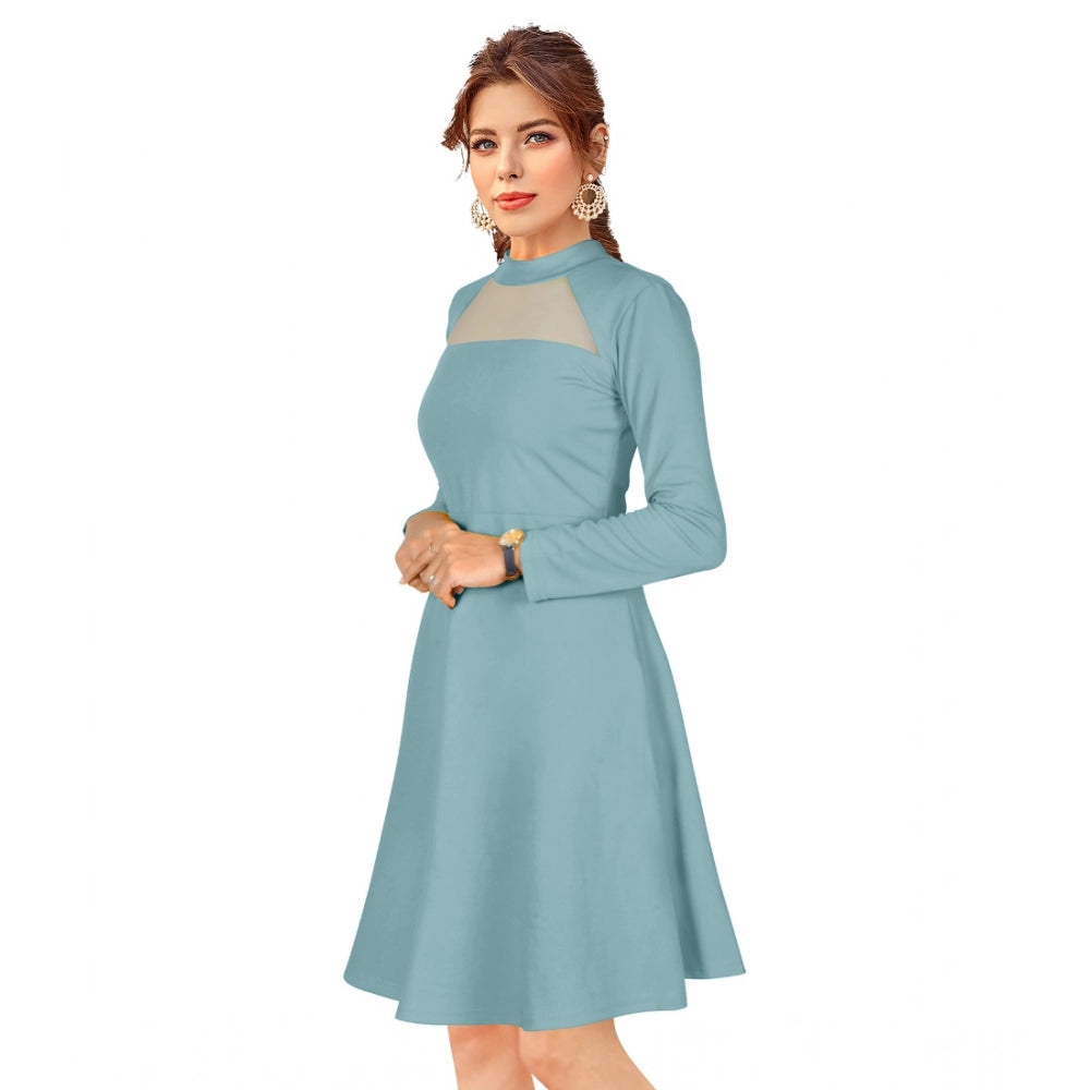 Feminine Women's Knitting strachable Solid Round Neck Full Sleeve Dress