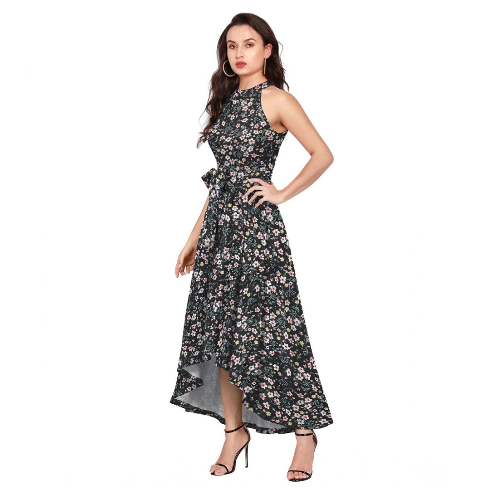 Unique Women's Polyster Printed Helter Neck Sleeveless Dress