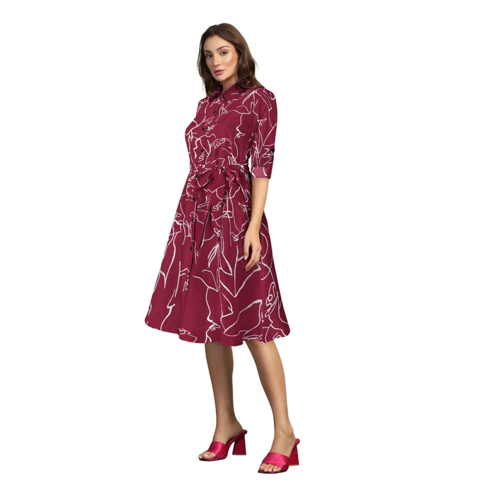 Fashionista Women's Ruby Cotton Printed Shirt Collar Dress