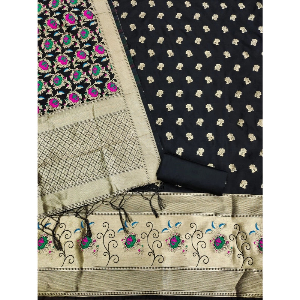 Ethnic Women's Banarasi Silk Printed Unstitched Salwar Suit Dress Material With Dupatta