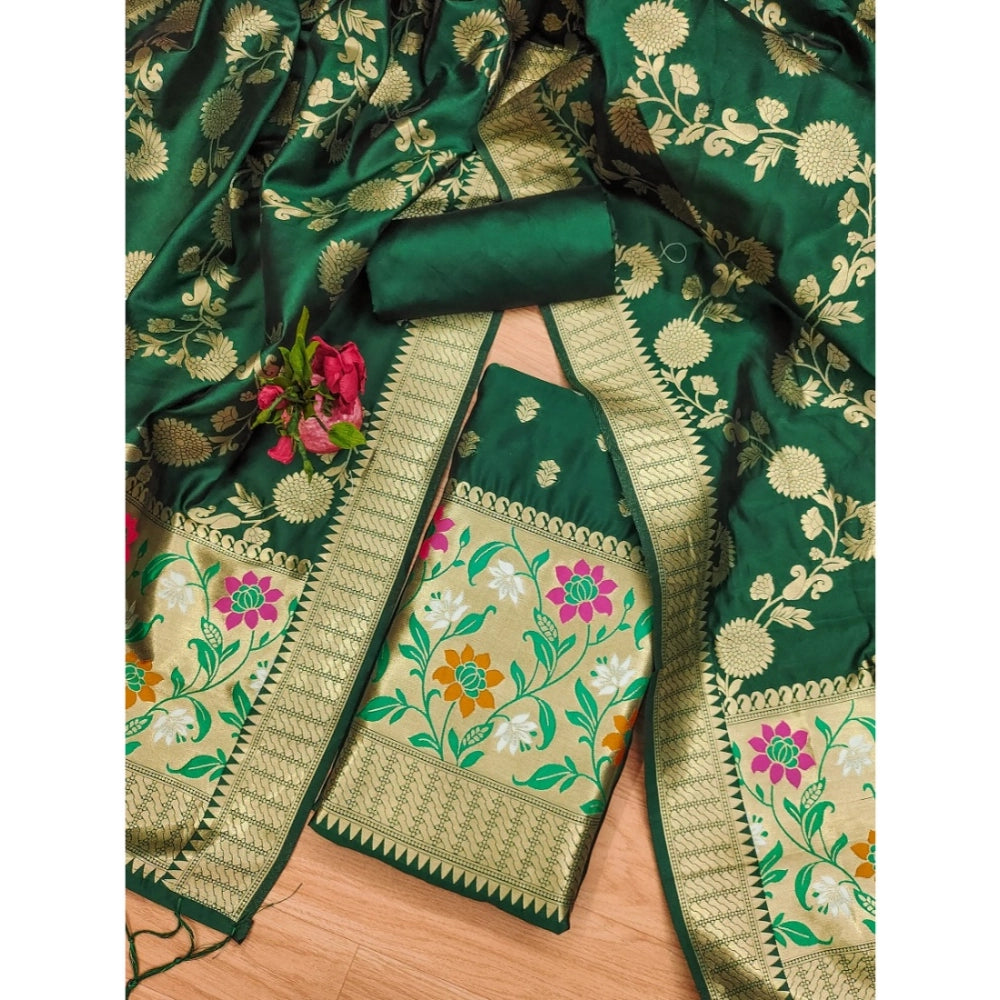 Ethnic Women's Banarasi Silk Printed Unstitched Salwar Suit Dress Material With Dupatta