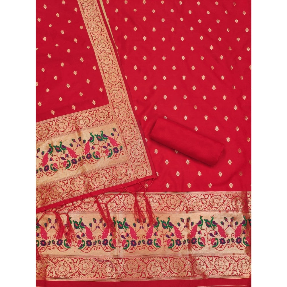 Elegant Women's Banarasi Silk Printed Unstitched Salwar Suit Dress Material With Dupatta