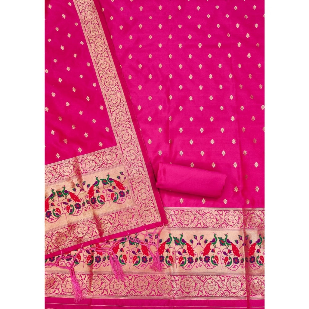 Elegant Women's Banarasi Silk Printed Unstitched Salwar Suit Dress Material With Dupatta
