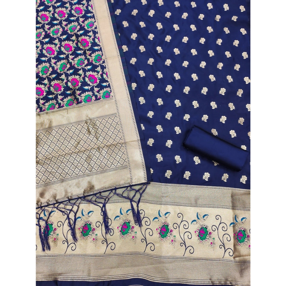 Ethnic Women's Banarasi Silk Printed Unstitched Salwar Suit Dress Material With Dupatta