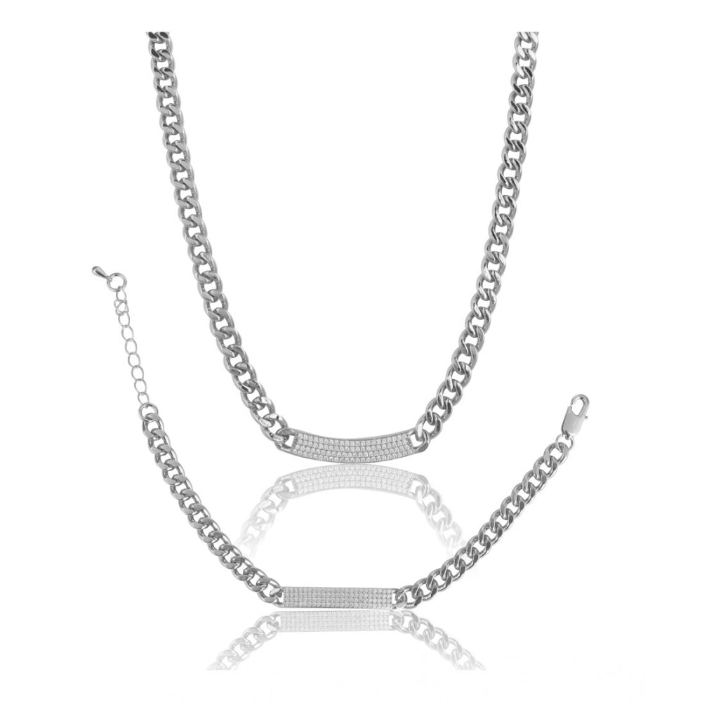 Gracious Women's Stainless Steel Silver Polish Hand Bracelet And Necklace