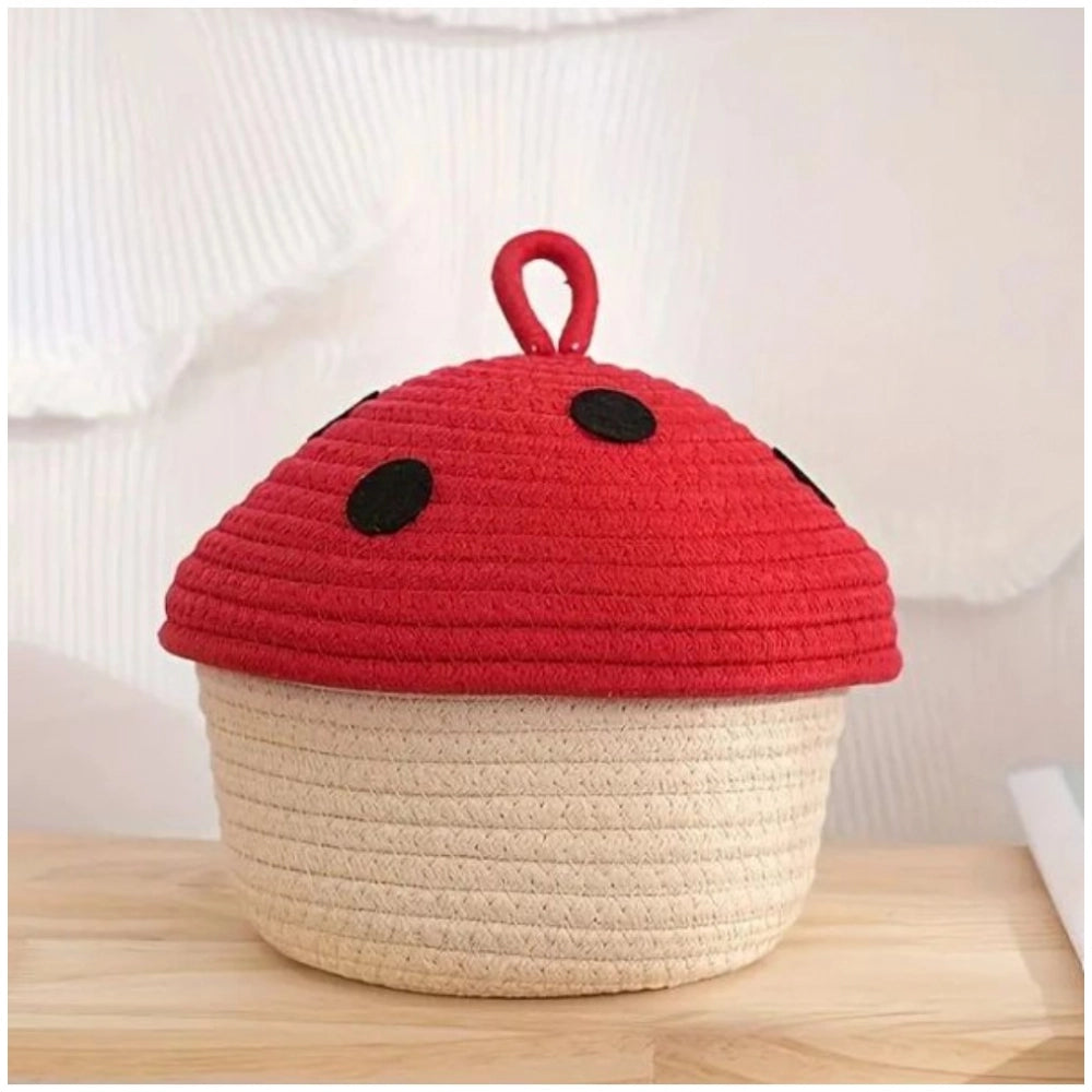 Fancy Cotton Box Red lid Pack of 1 Storage Basket For Clothes