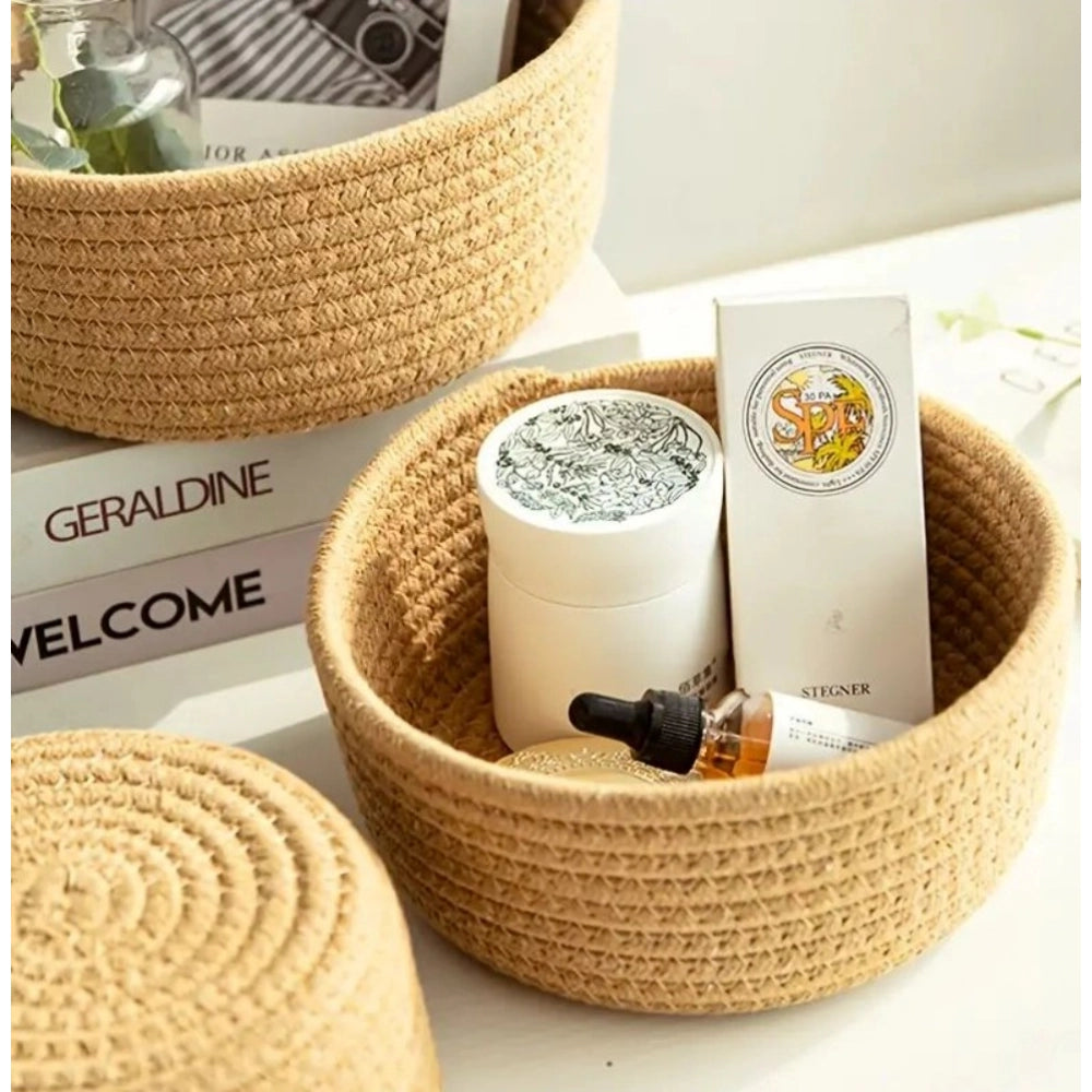 Contemporary Cotton 3 Pcs Round Set Storage Basket For Clothes