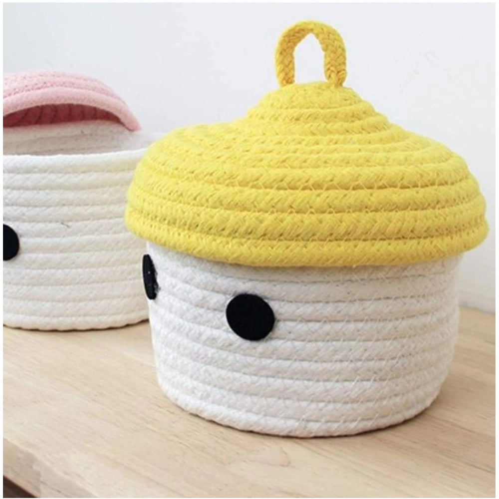 Fancy Cotton Box Yellow Lid Inch Pack of 1 Storage Basket For Clothes