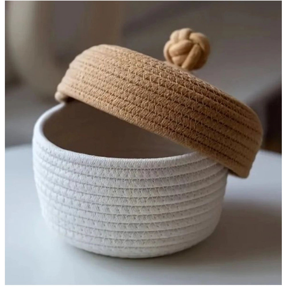 Fancy Cotton Box Beige lid Pack of 1 Storage Basket For Clothes