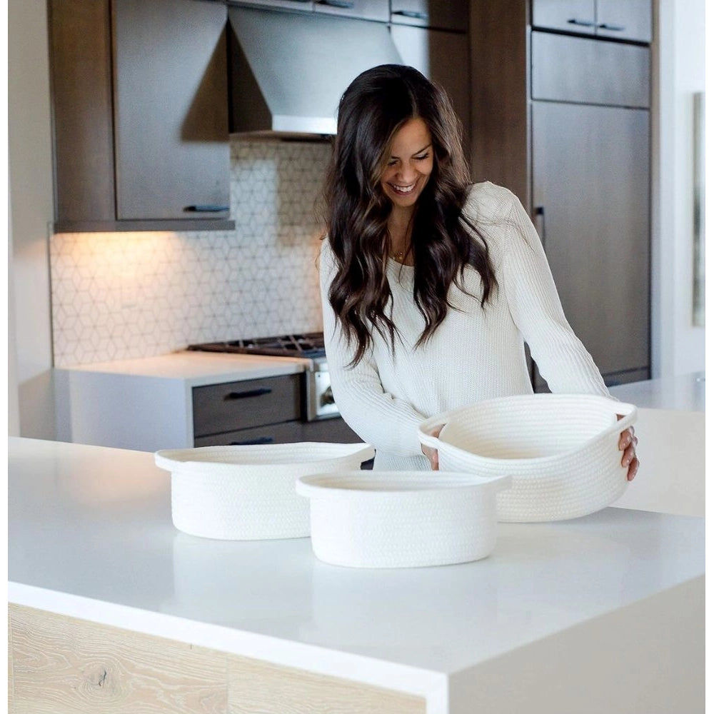 Contemporary Cotton Oval Basket Pack of 3 Storage Basket For Clothes