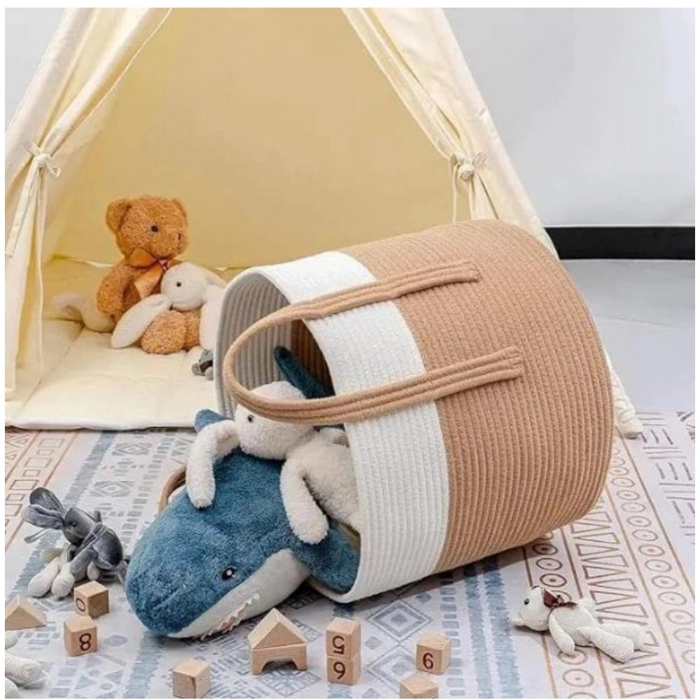 Contemporary Cotton With Handle Pack of 1 Storage Basket For Clothes