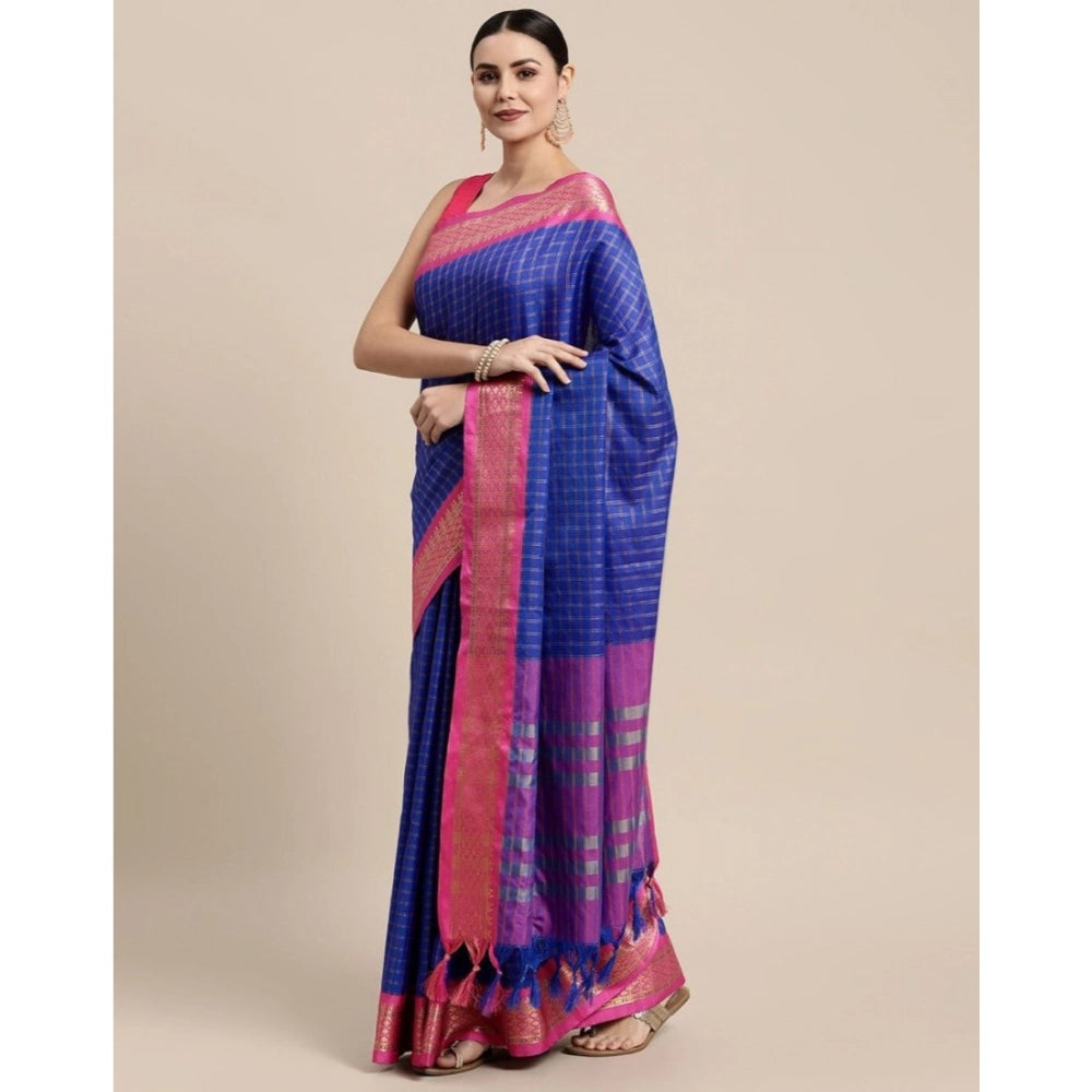 Superb Women's Cotton Silk Checkered Saree With Blouse Piece