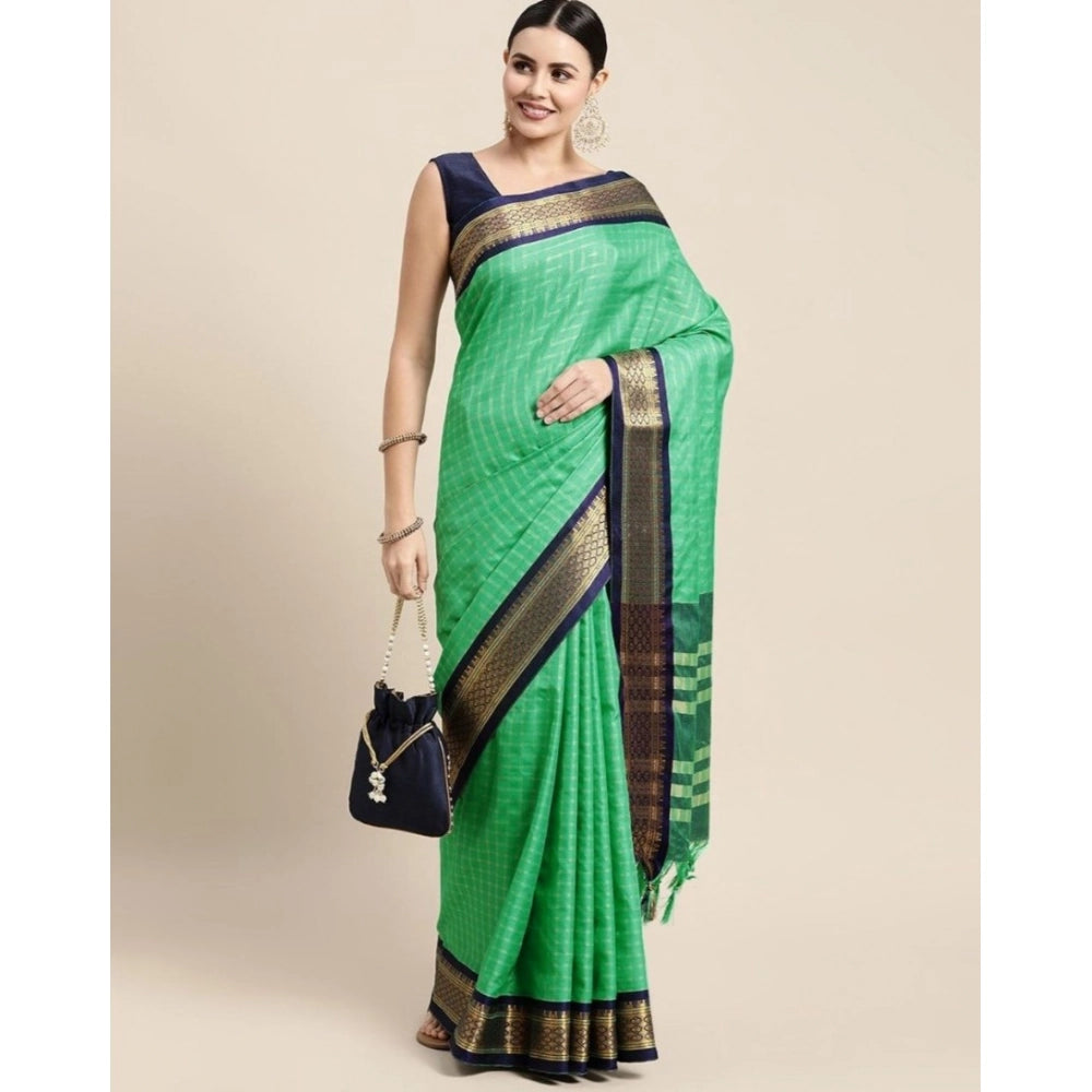 Superb Women's Cotton Silk Checkered Saree With Blouse Piece