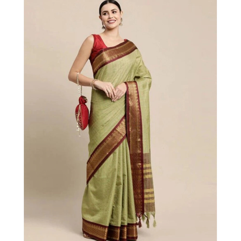 Superb Women's Cotton Silk Checkered Saree With Blouse Piece