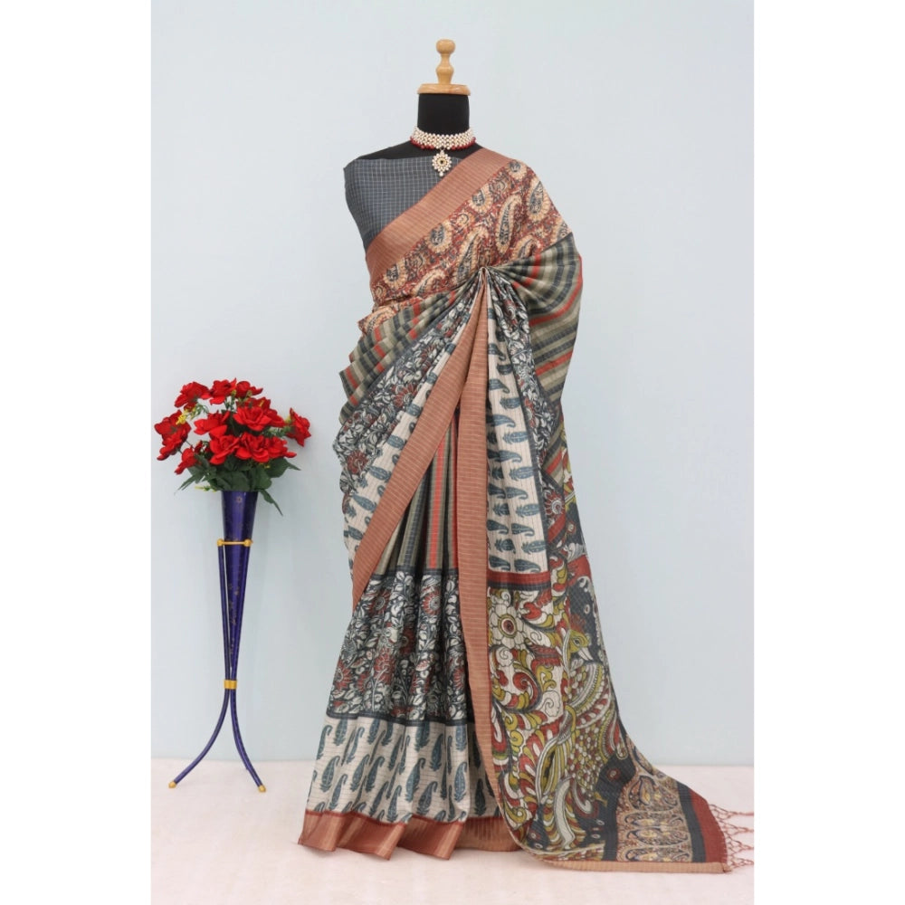 Traditional Women's Mysore Silk Digital Print Saree With Blouse Piece
