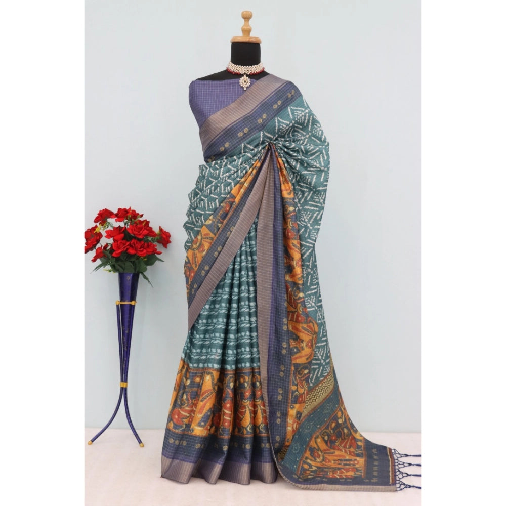 Traditional Women's Mysore Silk Digital Print Saree With Blouse Piece