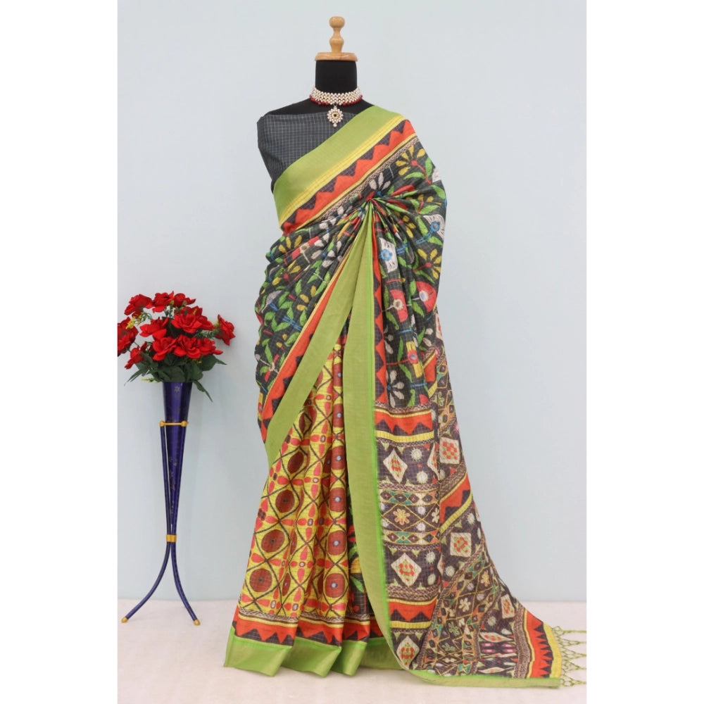 Traditional Women's Mysore Silk Digital Print Saree With Blouse Piece
