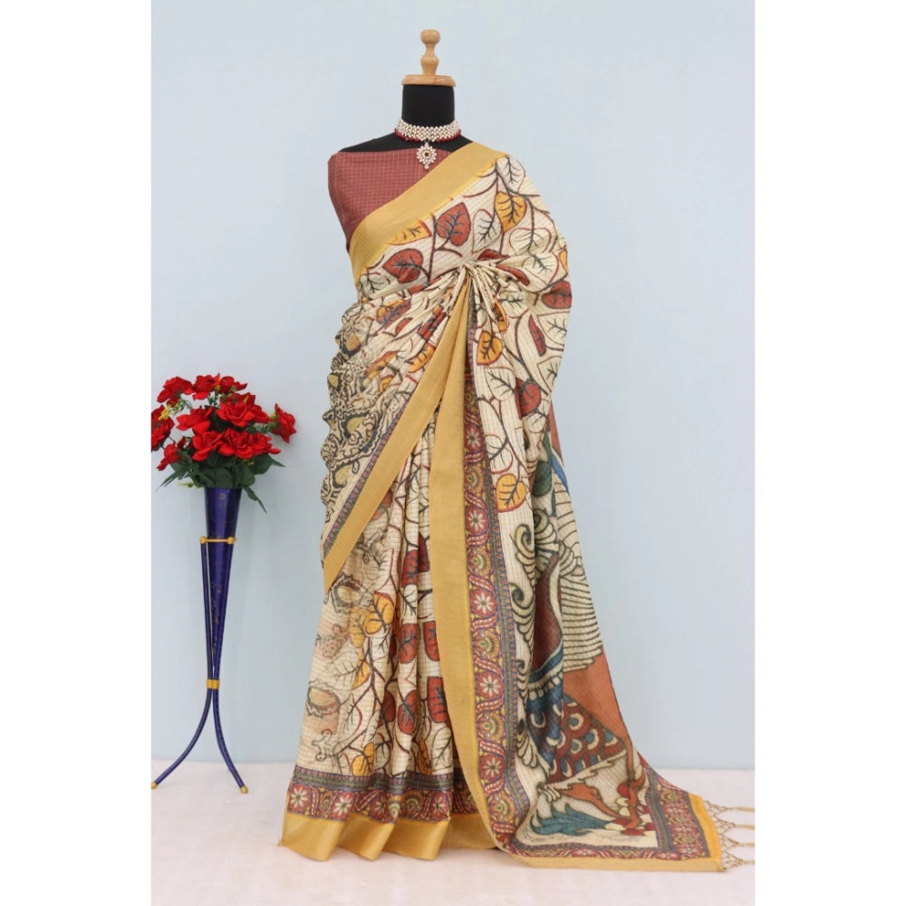 Traditional Women's Mysore Silk Digital Print Saree With Blouse Piece