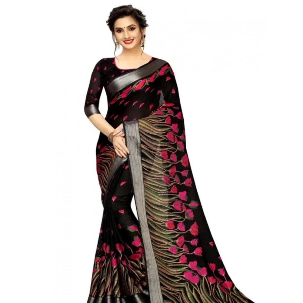 Modish Women's Cotton Linen Digital Print Saree With Blouse Piece