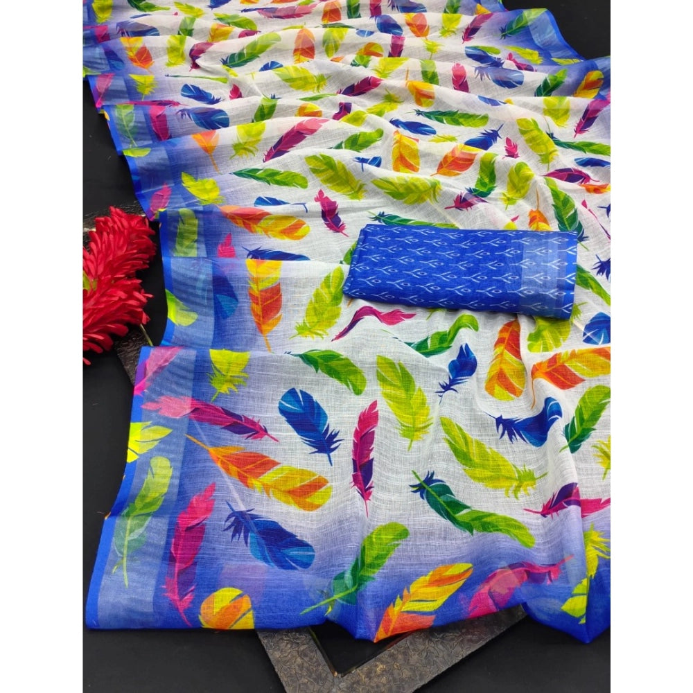 Glamorous Women's Cotton Linen Woven Design Saree With Blouse Piece