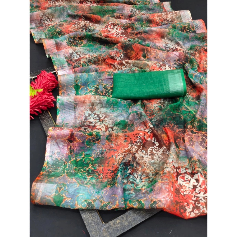 Snazzy Women's Cotton Linen Woven Design Saree With Blouse Piece