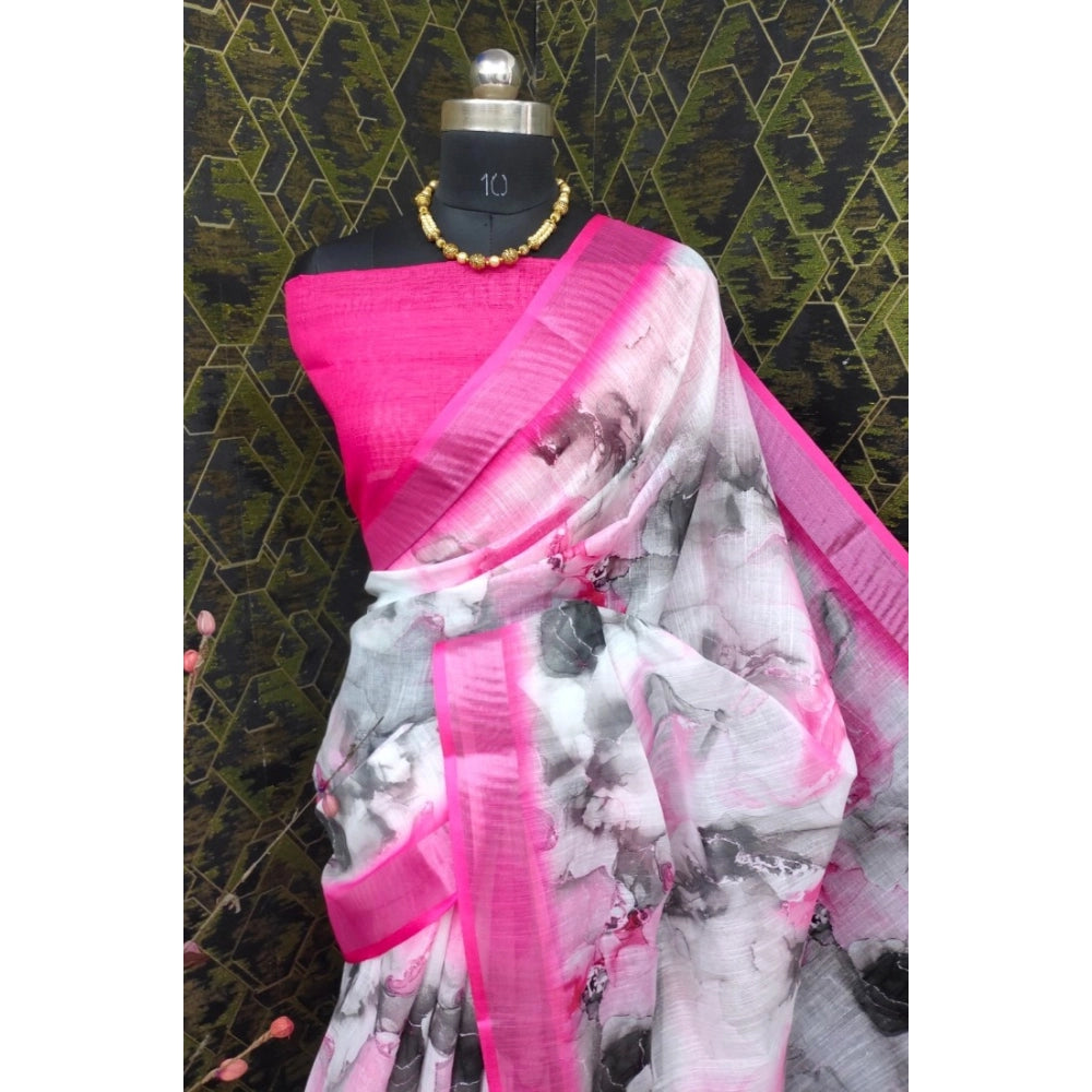 Snazzy Women's Cotton Linen Woven Design Saree With Blouse Piece
