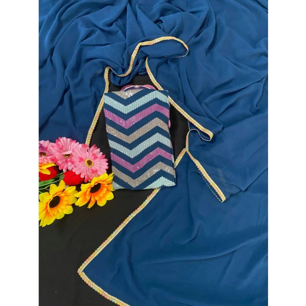 Designer Women's Fox Georgette Solid Saree With Blouse Piece