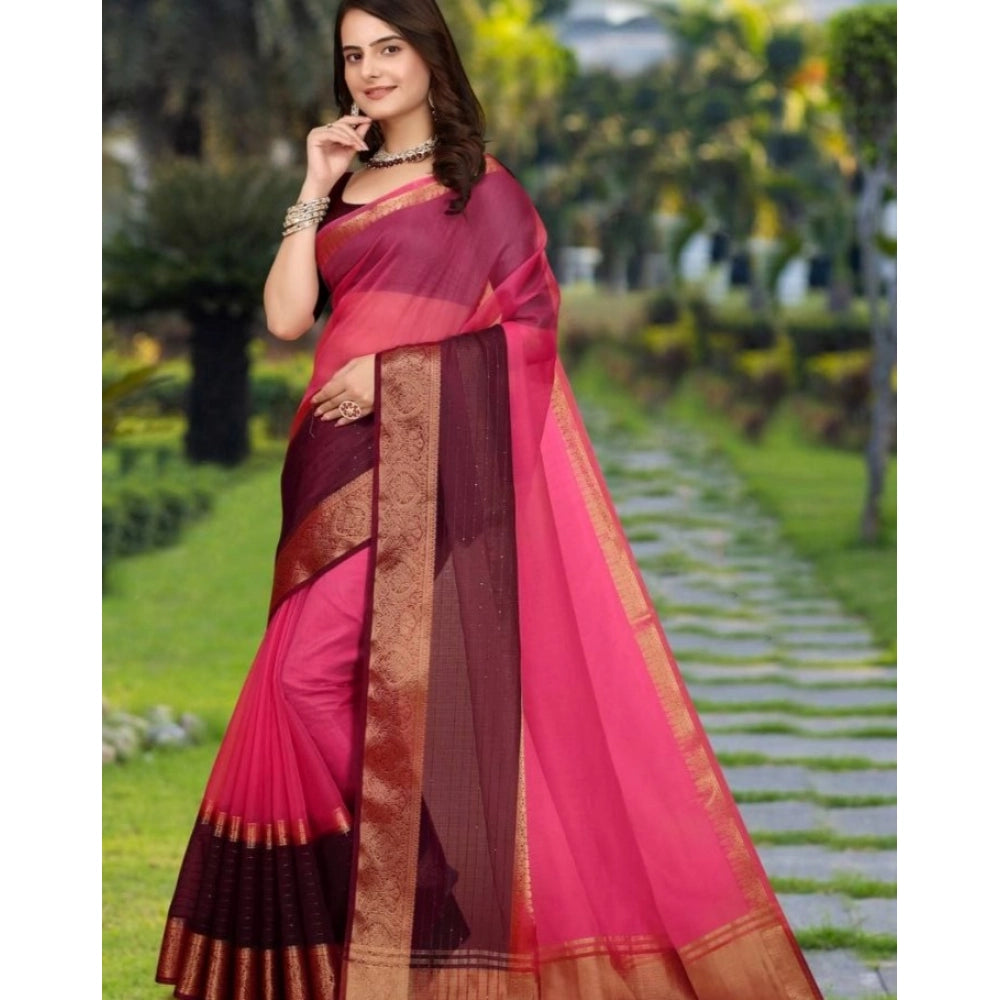 Attractive Women's Khadi Cotton Solid Saree With Blouse Piece