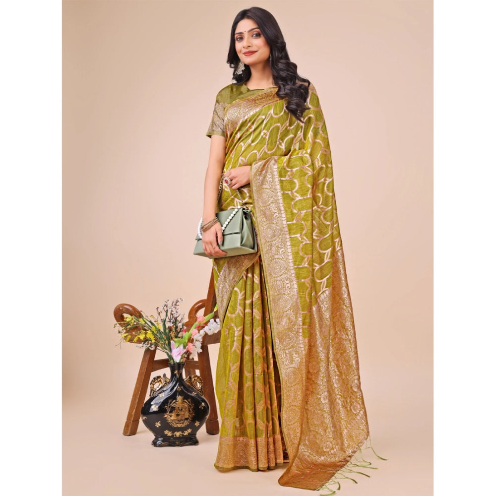 Trendy Women's Linen Cotton Printed Saree With Blouse Piece