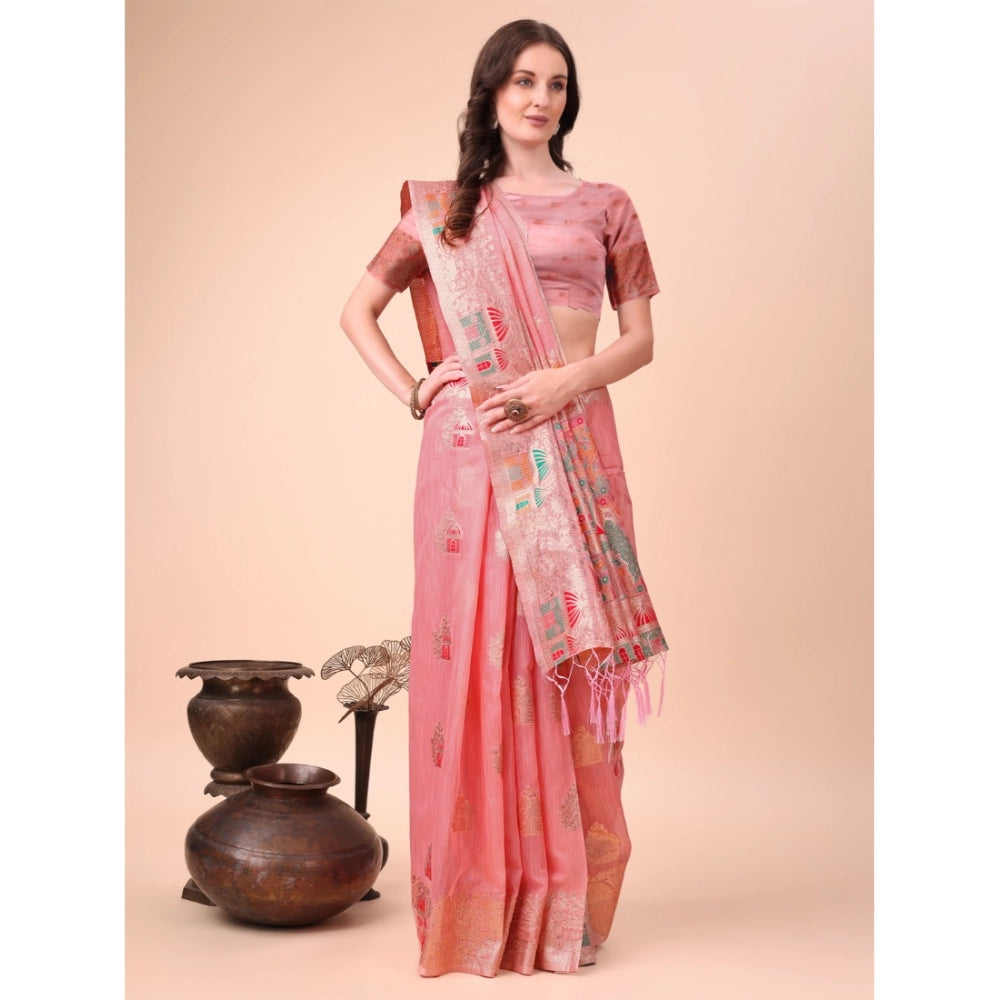 Partywear Women's Linen Cotton Printed Saree With Blouse Piece