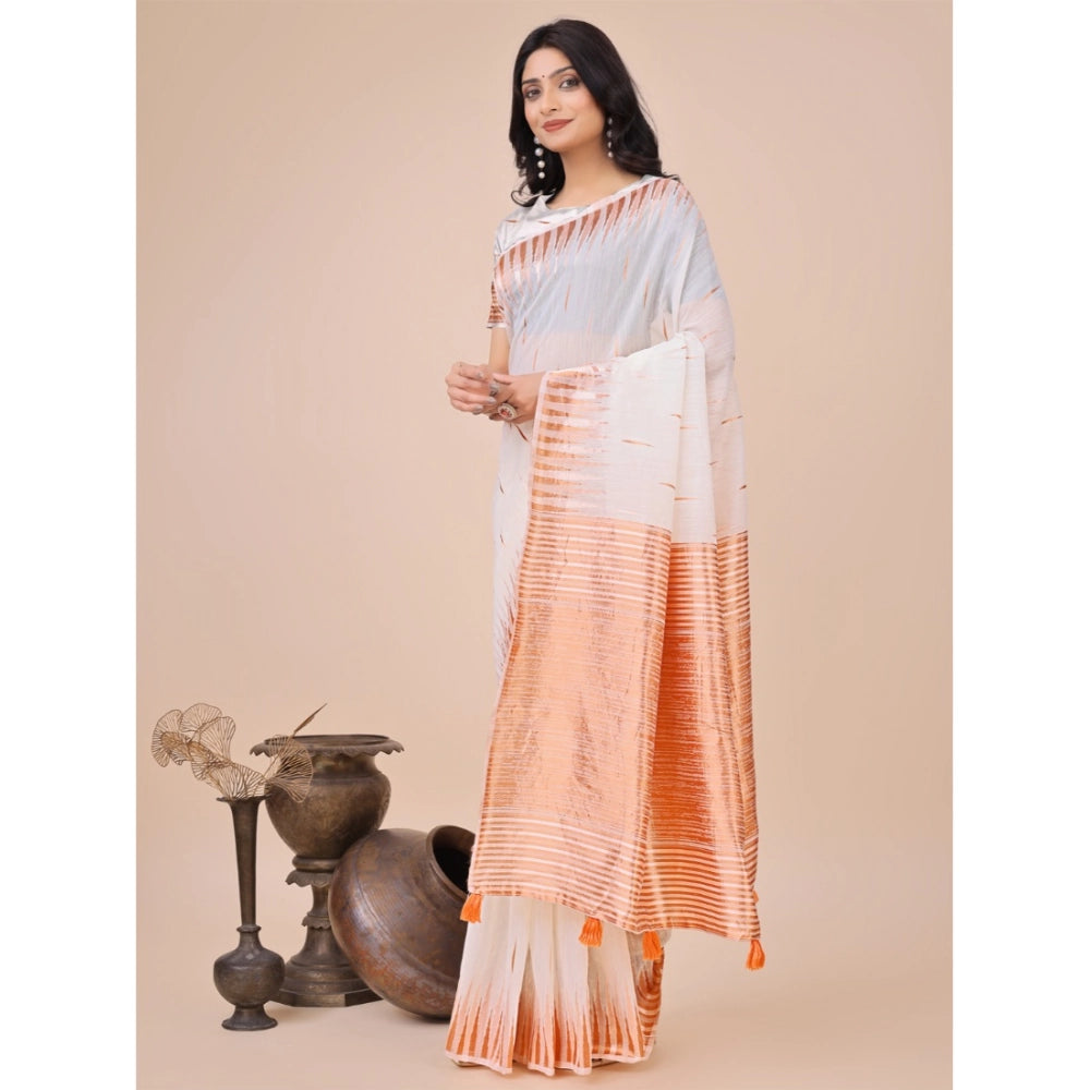 Trendy Women's Linen Cotton Printed Saree With Blouse Piece