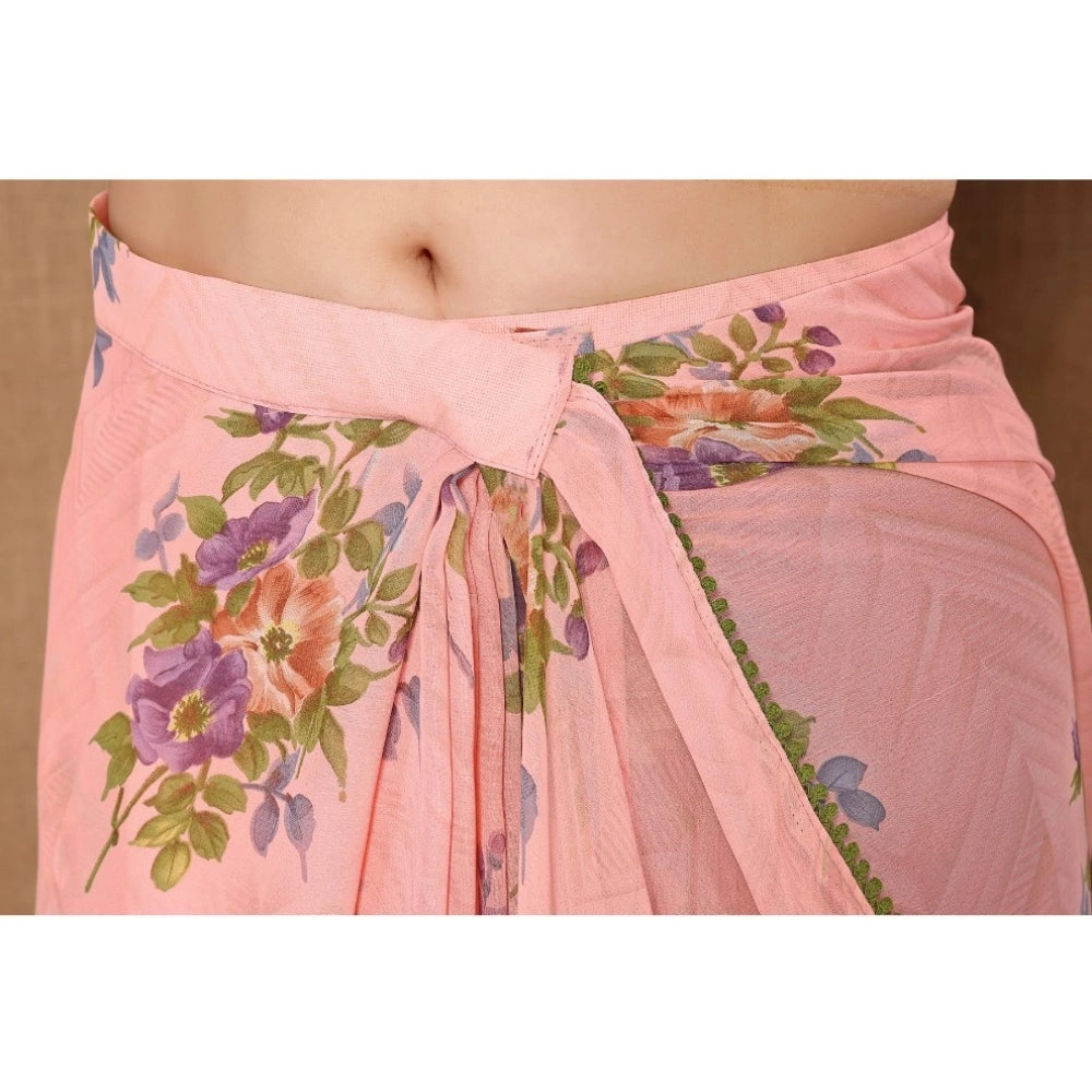 Amazing Women's Small Lace Georgette Printed Ready to Wear Saree With Blouse Piece